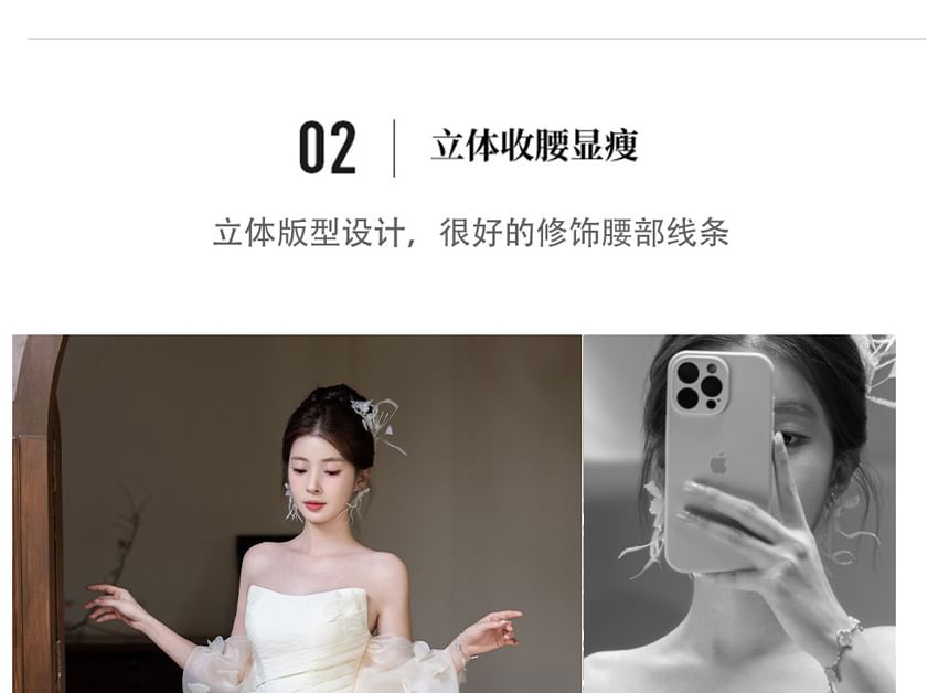 Overlay Sheer Evening Strapless Gown A-Line