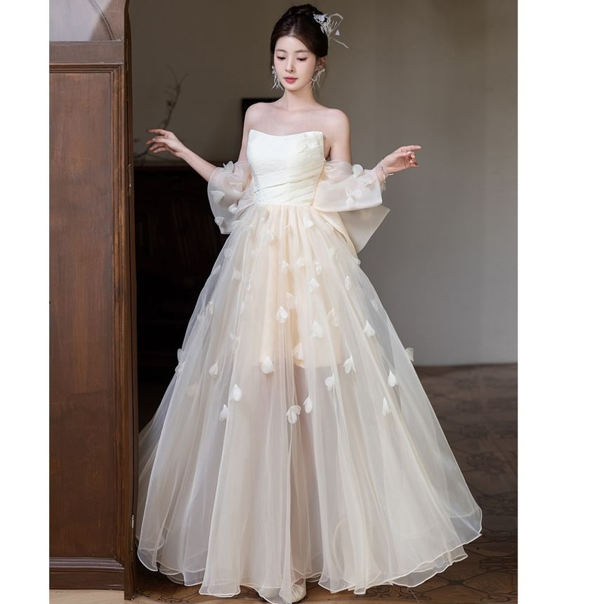 Overlay Sheer Evening Strapless Gown A-Line