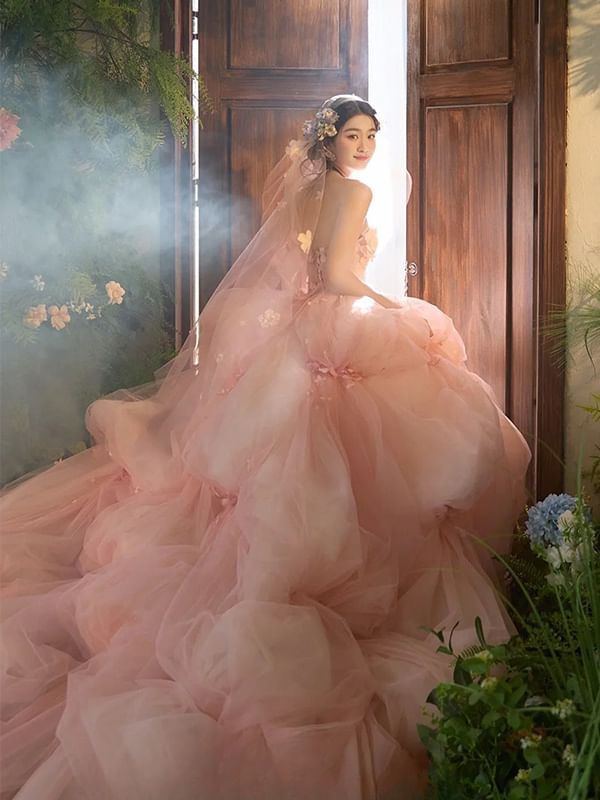 Plain Set / Veil Ball Gown Floral Strapless