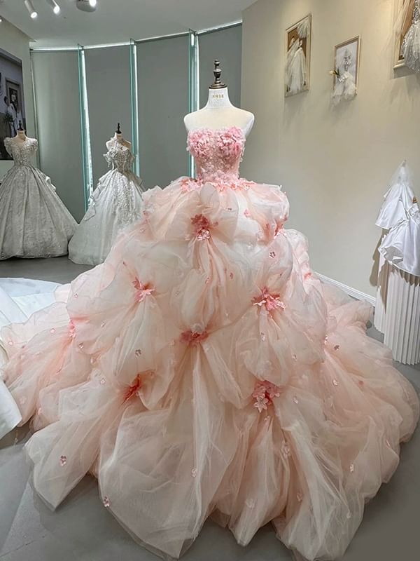 Plain Set / Veil Ball Gown Floral Strapless