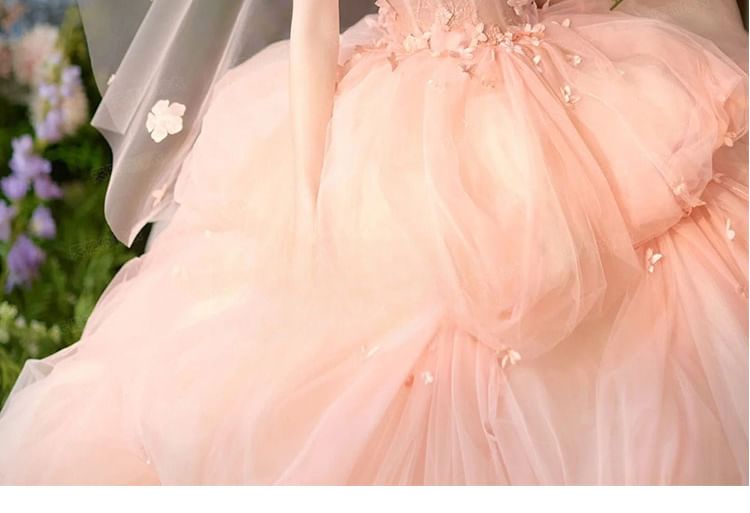 Plain Set / Veil Ball Gown Floral Strapless