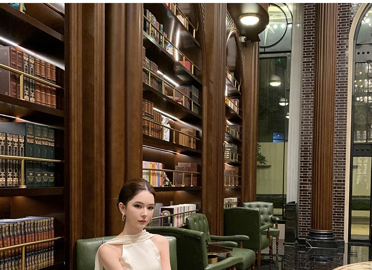 A-Line Evening Gown Neck Back Open Plain Halter