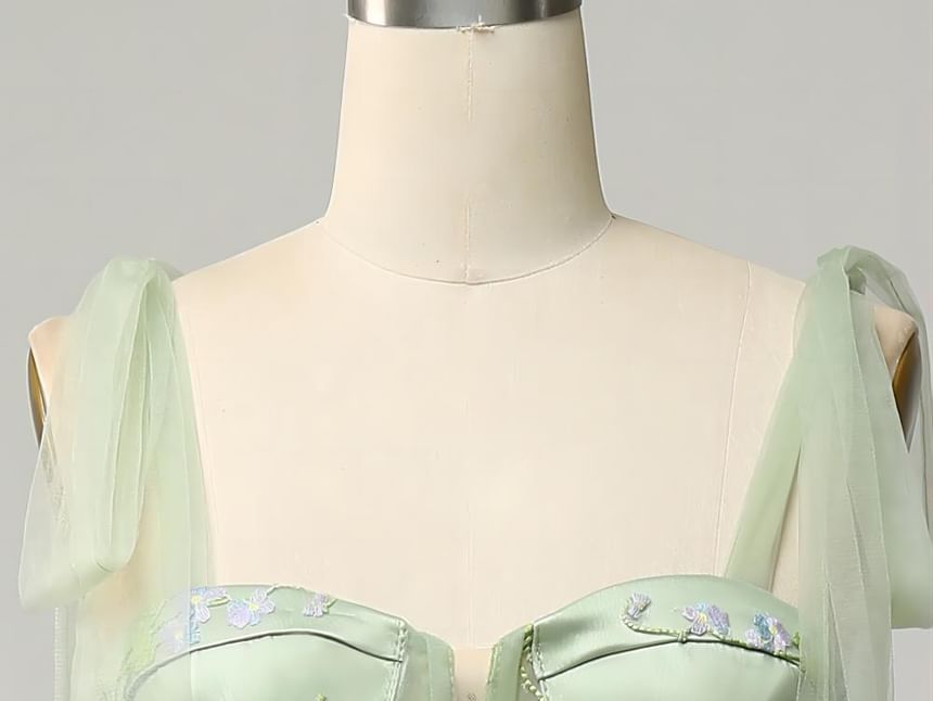 Sleeveless Embroidered Gown Evening A-Line Mesh Floral