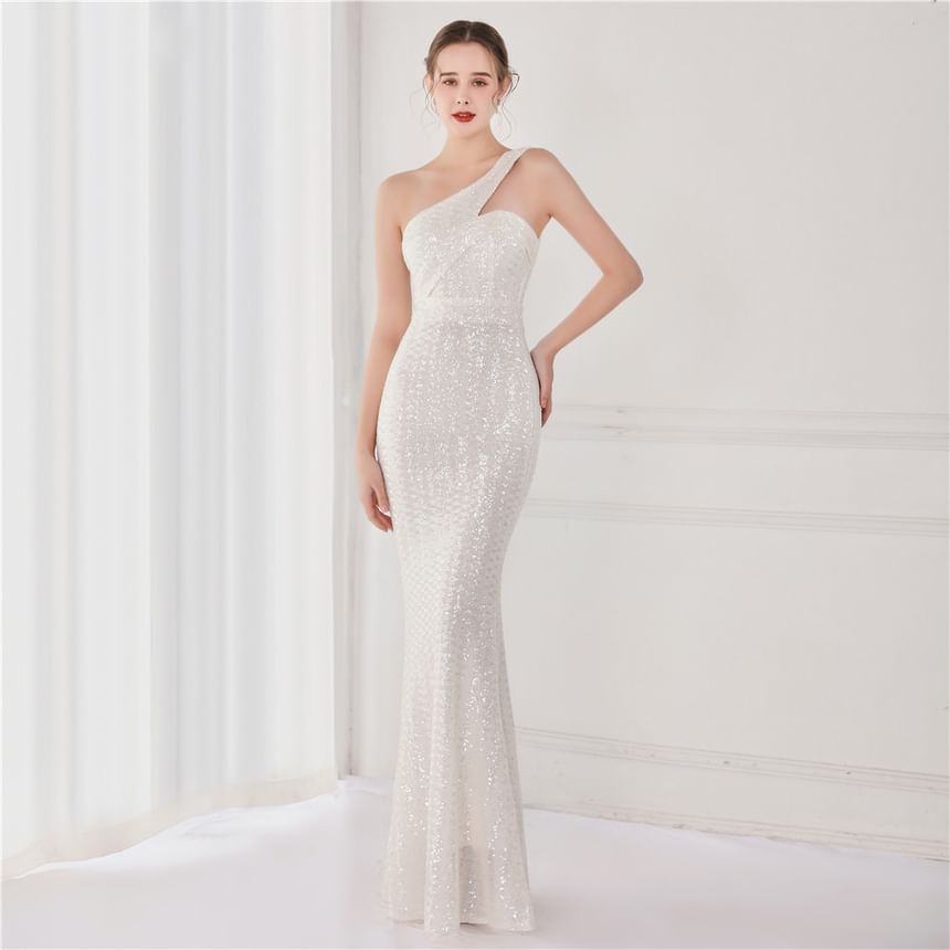 Mermaid Sleeveless Evening Gown One-Shoulder Sequin