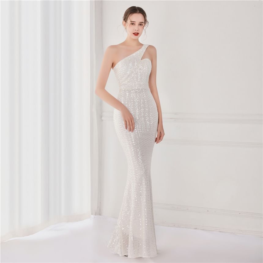 Mermaid Sleeveless Evening Gown One-Shoulder Sequin