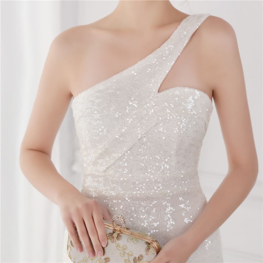 Mermaid Sleeveless Evening Gown One-Shoulder Sequin