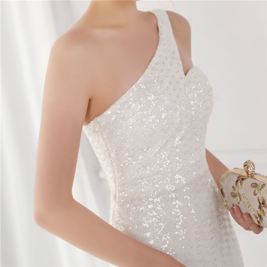 Mermaid Sleeveless Evening Gown One-Shoulder Sequin