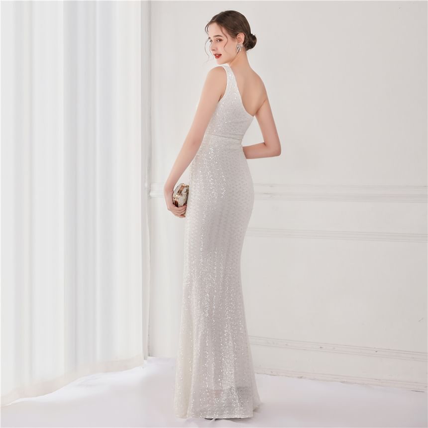 Mermaid Sleeveless Evening Gown One-Shoulder Sequin