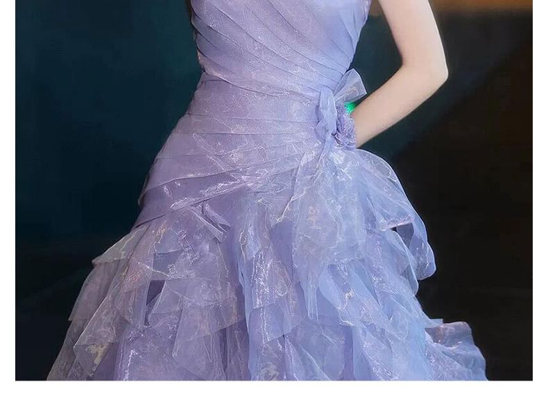 Panel A-Line Tiered Strapless Gown Mesh Evening