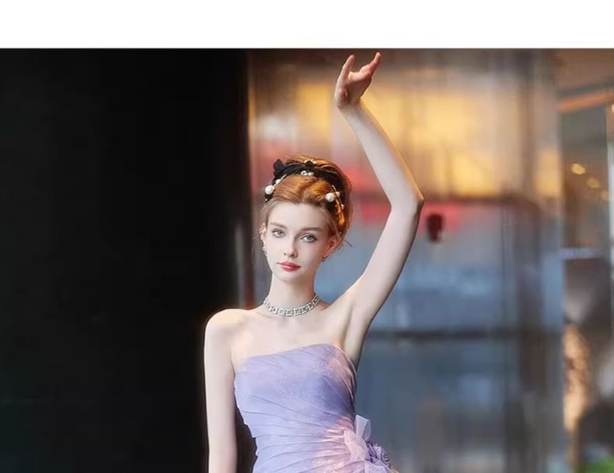 Panel A-Line Tiered Strapless Gown Mesh Evening