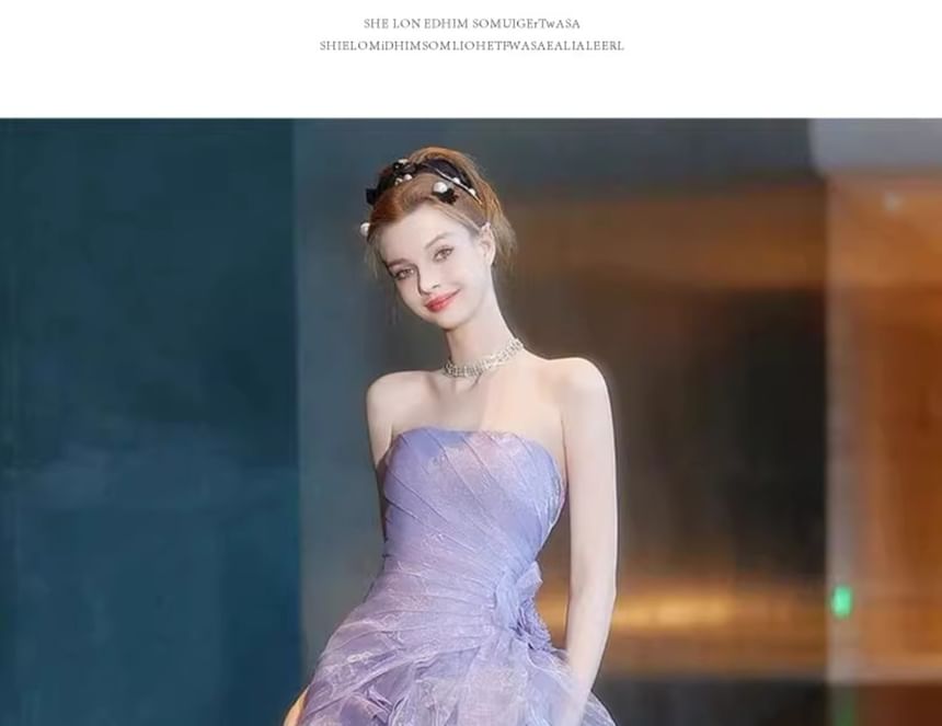 Panel A-Line Tiered Strapless Gown Mesh Evening