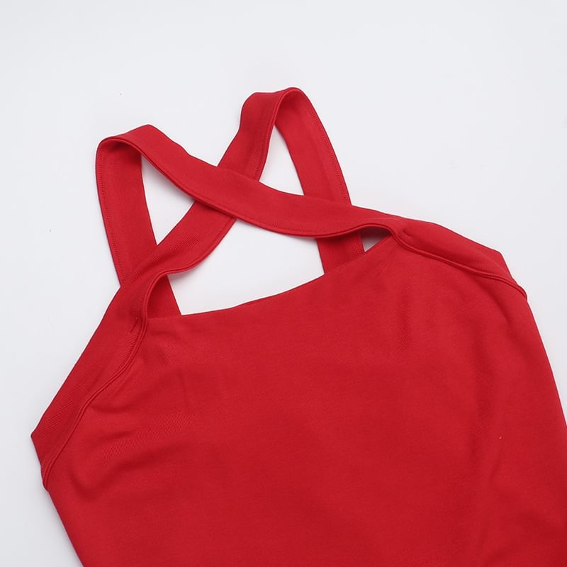 Neck Halter Plain Evening Gown Mermaid Cutout