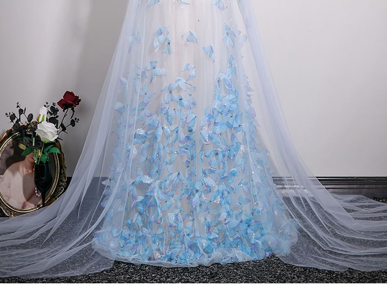 Mesh Evening Butterfly Gown Tube Applique A-Line