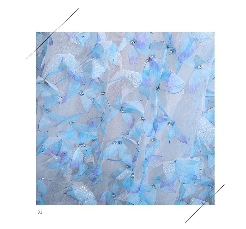 Mesh Evening Butterfly Gown Tube Applique A-Line