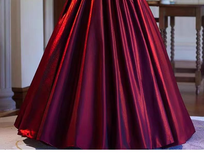 Plain A-Line Evening Off Shoulder Gown Gathered