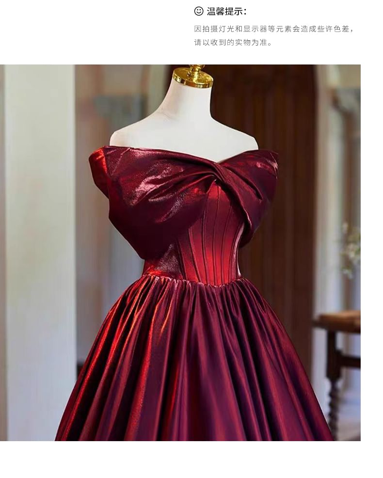 Plain A-Line Evening Off Shoulder Gown Gathered