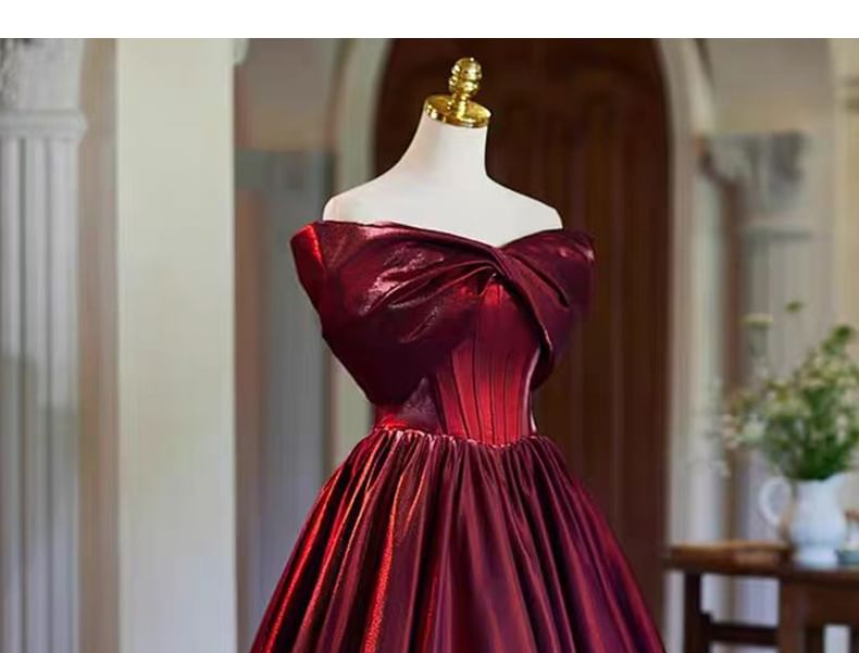 Plain A-Line Evening Off Shoulder Gown Gathered