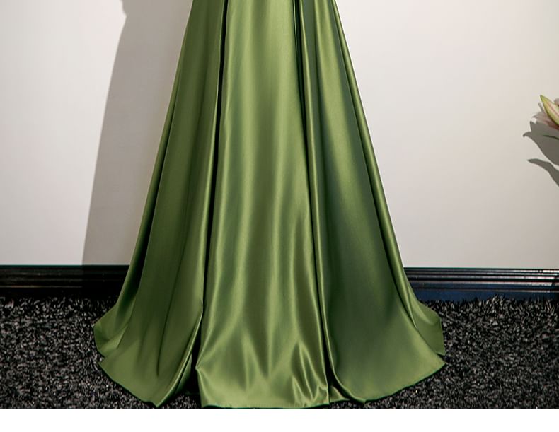 Ruched Gown Satin Tube Evening Plain A-Line