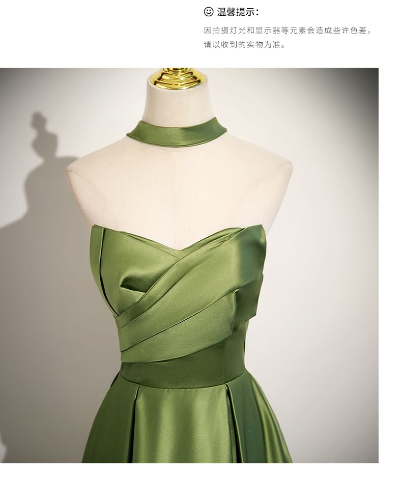 Ruched Gown Satin Tube Evening Plain A-Line