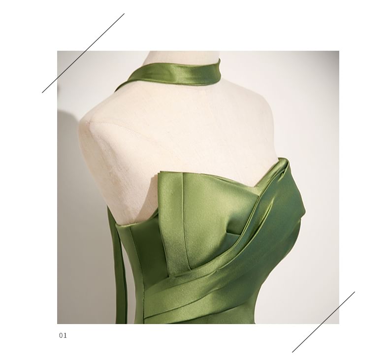 Ruched Gown Satin Tube Evening Plain A-Line