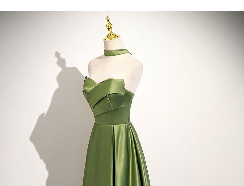 Ruched Gown Satin Tube Evening Plain A-Line