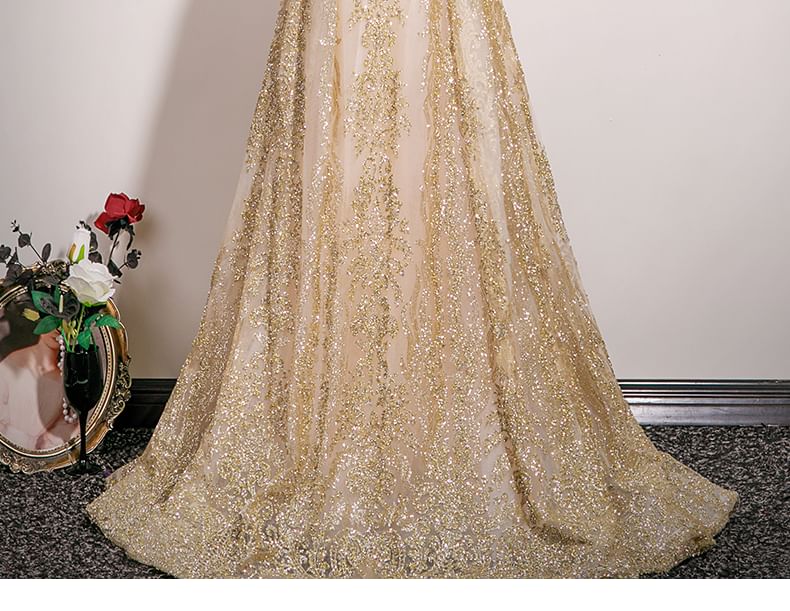 Evening Beaded A-Line Tube Gown Mesh