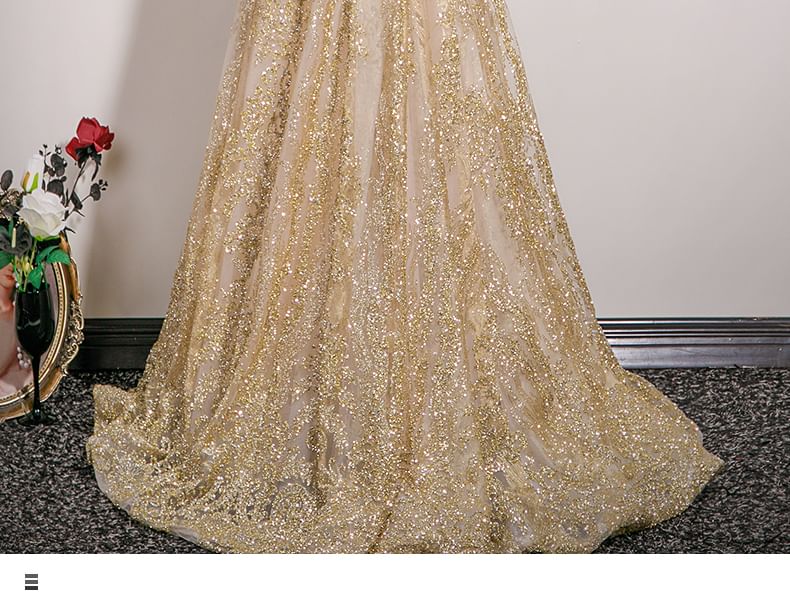Evening Beaded A-Line Tube Gown Mesh