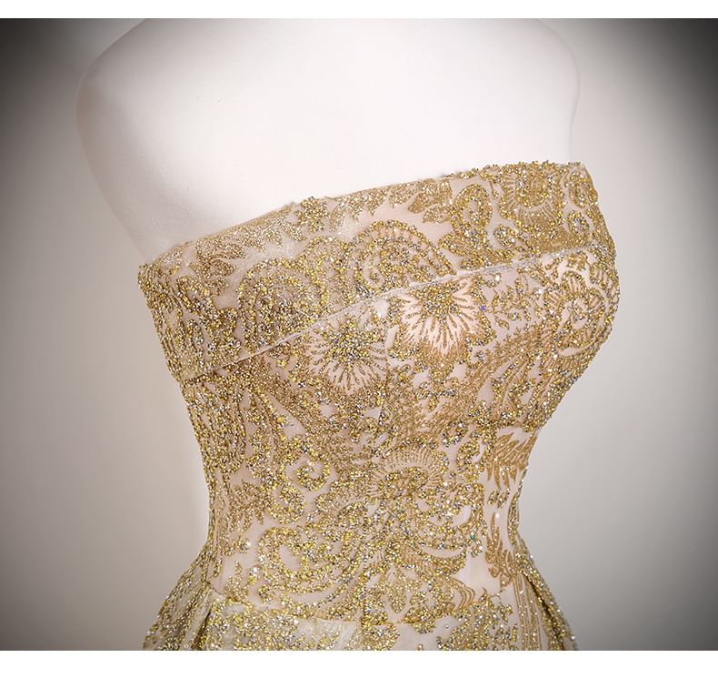 Evening Beaded A-Line Tube Gown Mesh