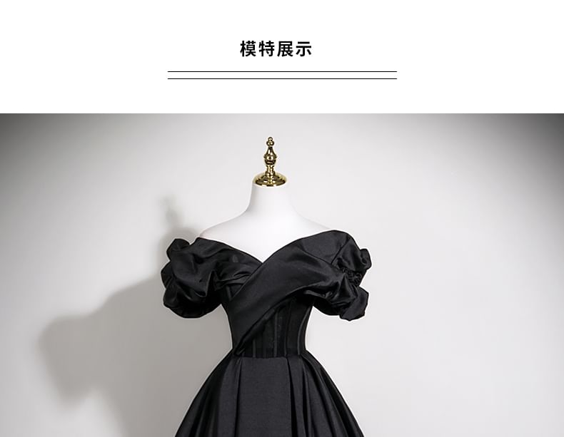 Sleeve A-Line Satin Short Plain Gown Shoulder Evening Off