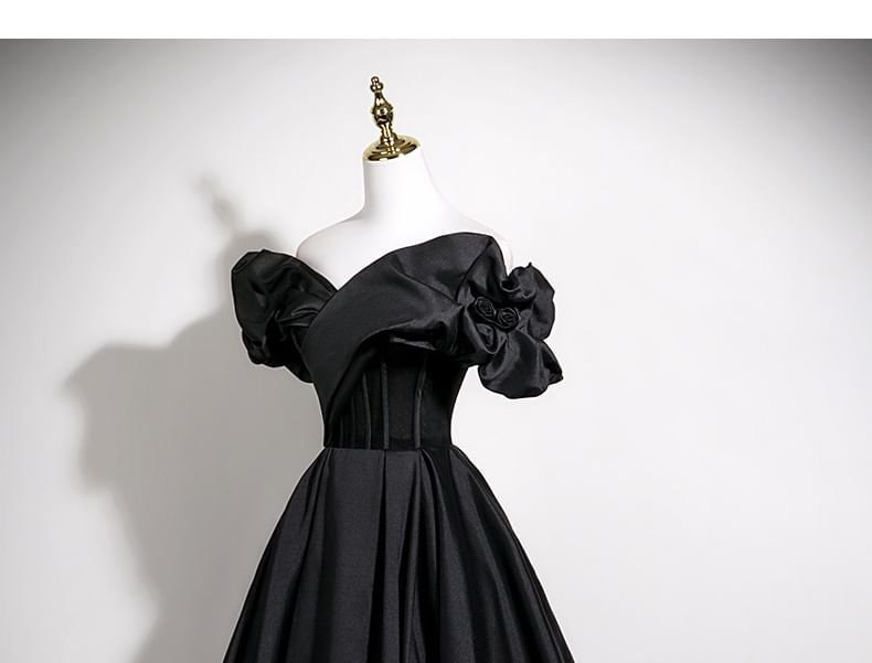 Sleeve A-Line Satin Short Plain Gown Shoulder Evening Off