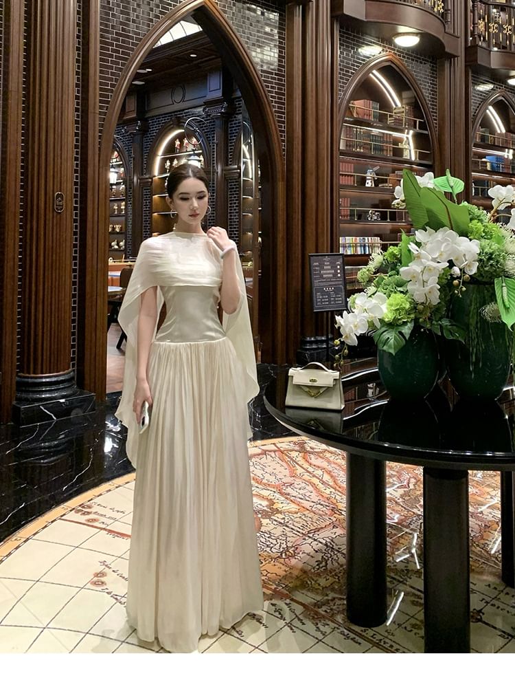 Gown Sleeveless Tie-Neck Evening Plain Halter A-Line