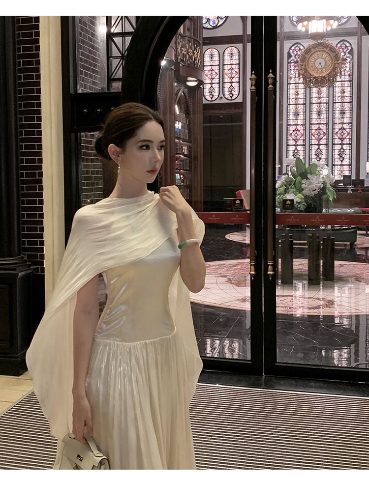 Gown Sleeveless Tie-Neck Evening Plain Halter A-Line