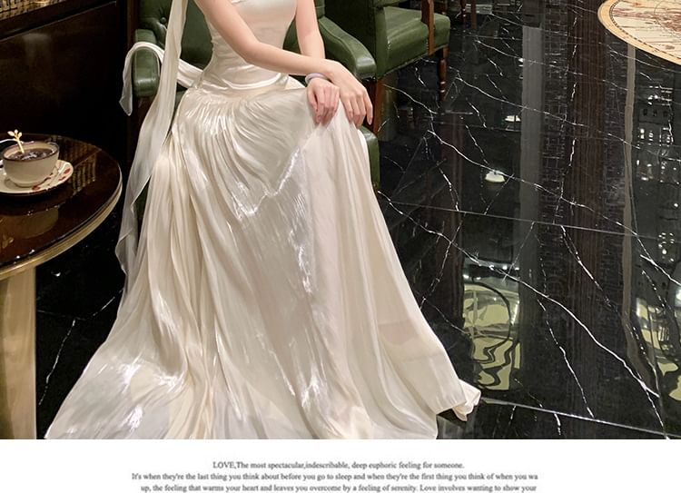 Gown Sleeveless Tie-Neck Evening Plain Halter A-Line