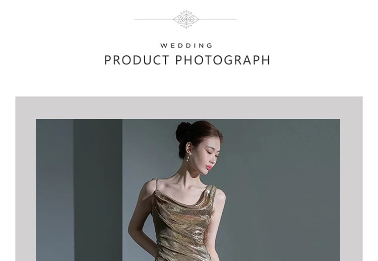 Mermaid Neck Sleeveless Cowl Sequin Open Evening Back Gown