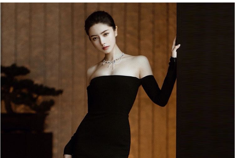 Plain Off-Shoulder Sheath Gown Long-Sleeve Evening