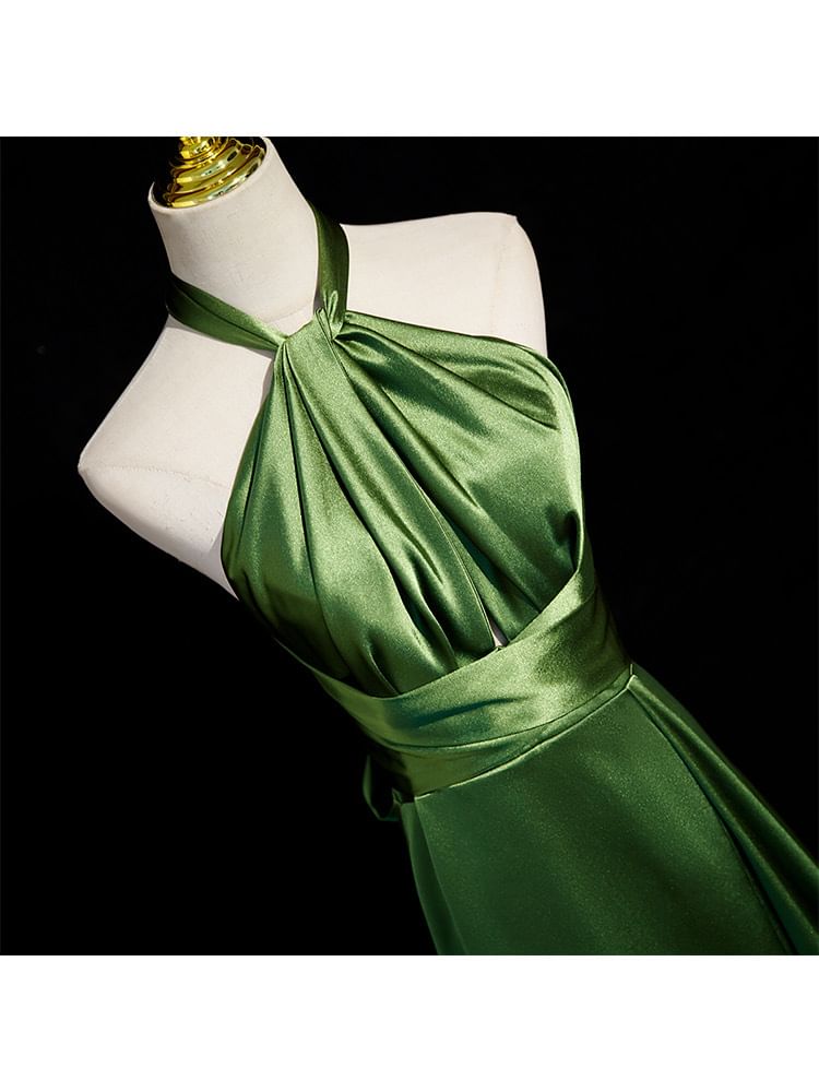 Sleeveless Evening Halter Plain A-Line Slit Gown