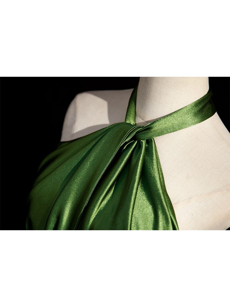 Sleeveless Evening Halter Plain A-Line Slit Gown