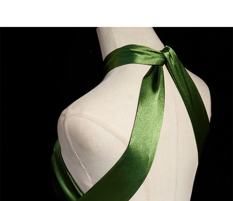 Sleeveless Evening Halter Plain A-Line Slit Gown