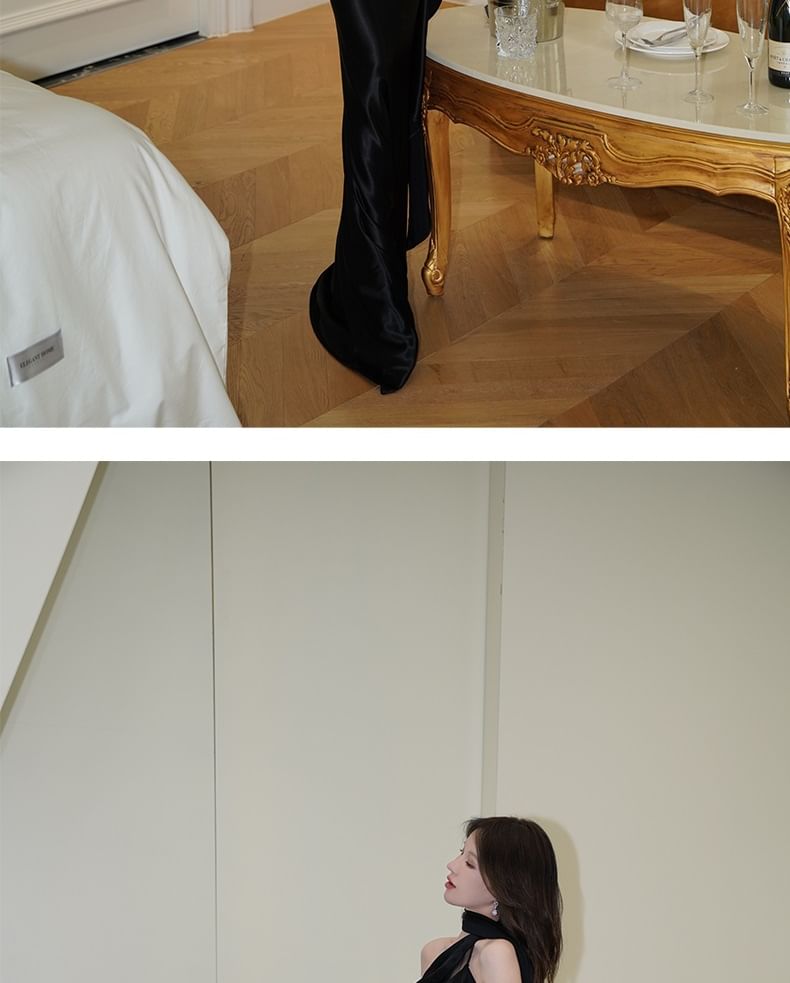 Plain Sheath Evening Back Halter Gown Open