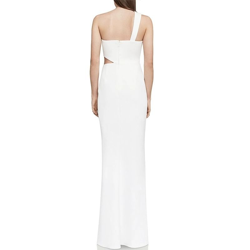 Strap Spaghetti Plain Slit Sheath Gown Cutout One-Shoulder Evening