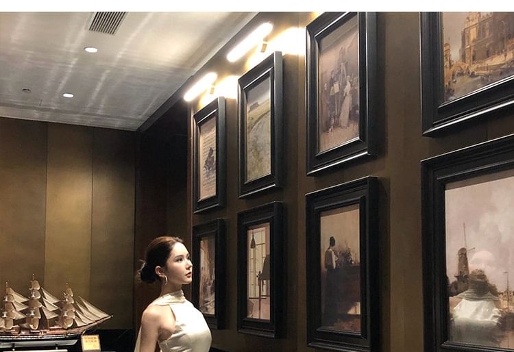 A-Line Plain Gown Halter Open Neck Evening Back