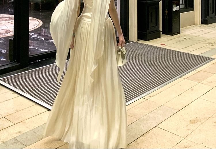 A-Line Plain Gown Halter Open Neck Evening Back