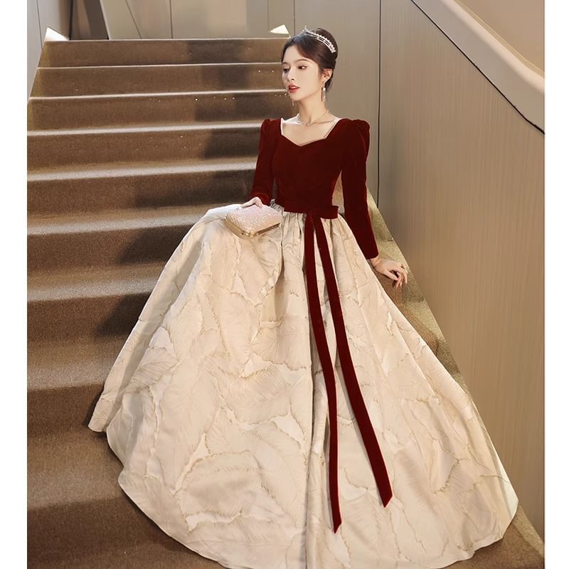 Gown Panel / Bow Cocktail Midi Evening (Various A-Line Neck Jacquard Sweetheart Dress Designs)