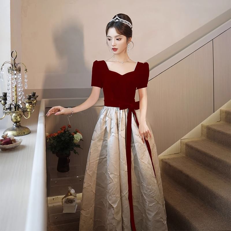 Gown Panel / Bow Cocktail Midi Evening (Various A-Line Neck Jacquard Sweetheart Dress Designs)