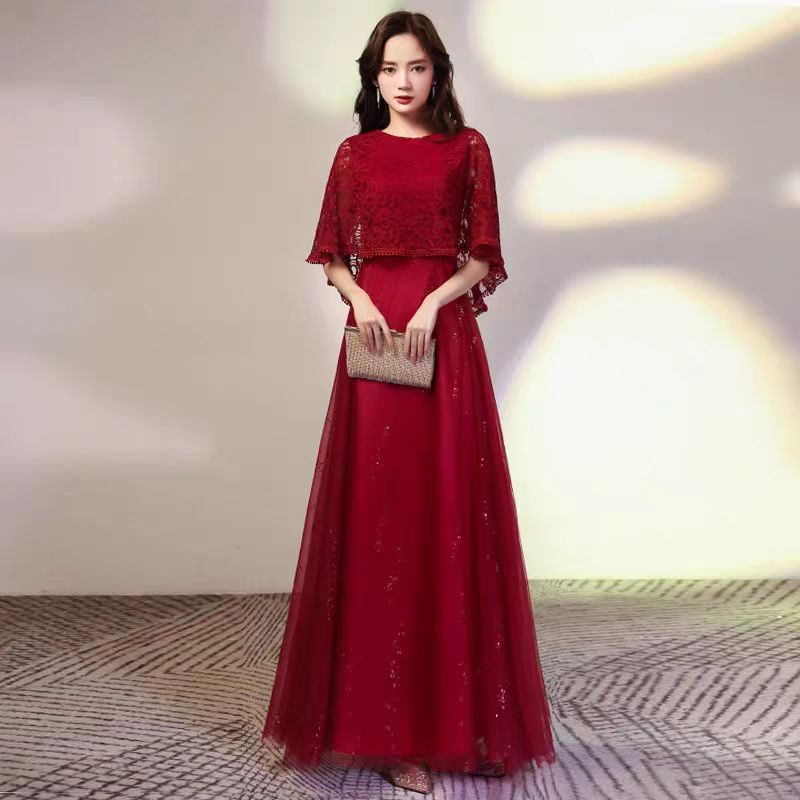 Panel Evening A-Line Cape Mesh Lace Gown Plain Glitter Neck Sleeve Round