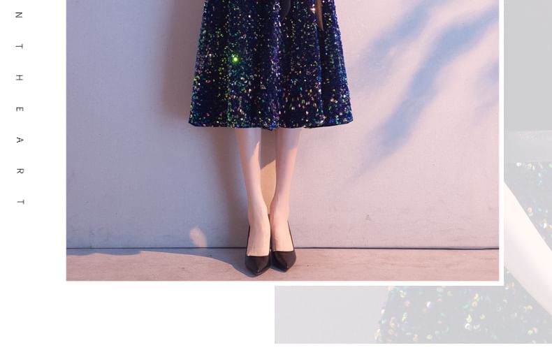 Gown Sequin Evening / A-Line Elbow-Sleeve Dress