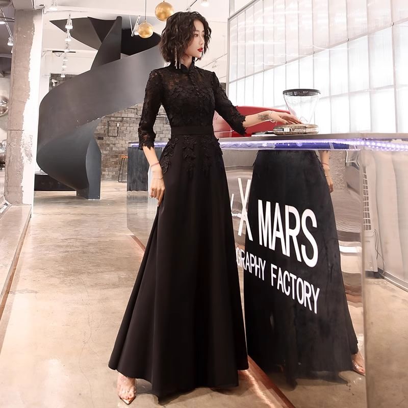 Gown A-Line 3/4-Sleeve Evening / Dress Lace