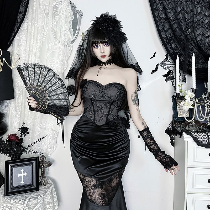 Mermaid Panel Gown Evening Lace Strapless