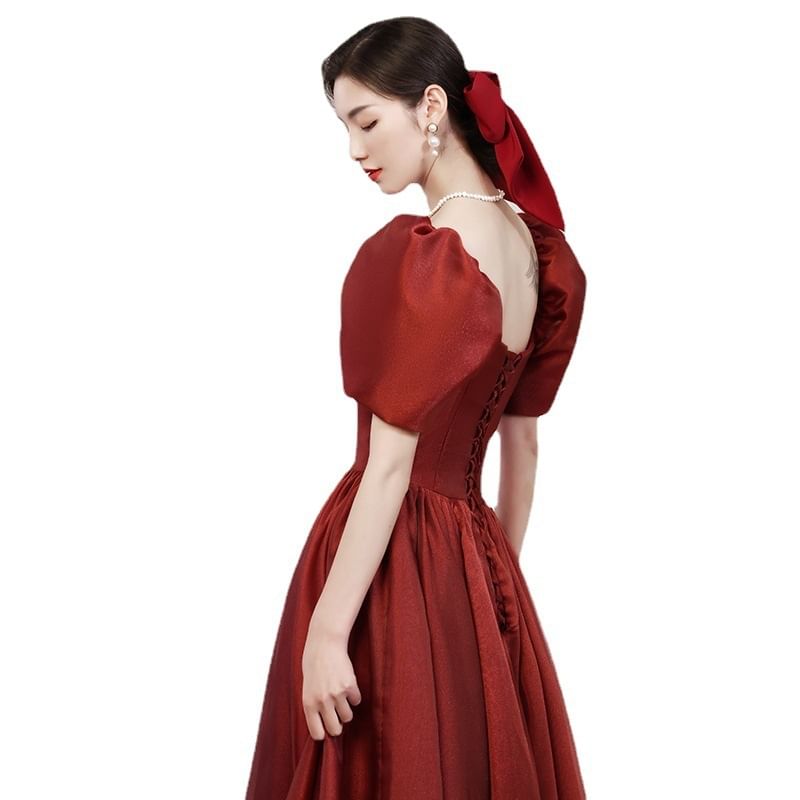 Sleeve Plain Short Gown Evening A-Line Square Neck