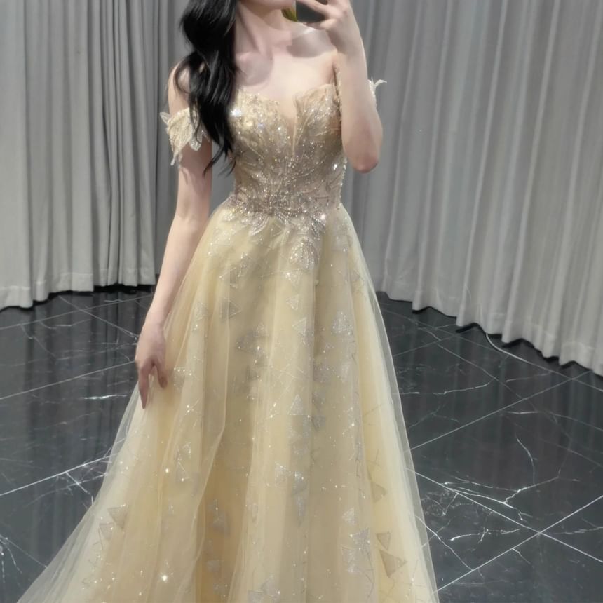 Sequin Evening Gown Off-Shoulder A-Line
